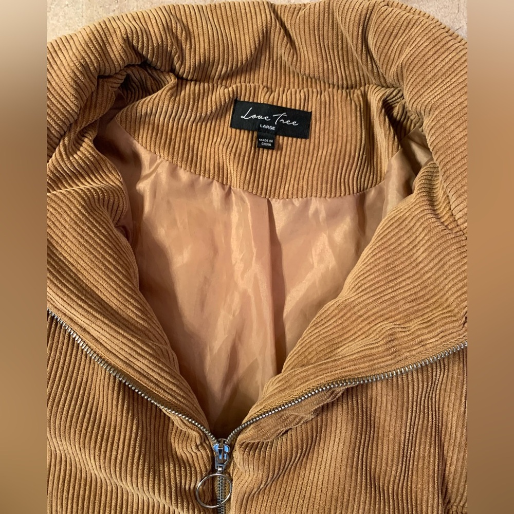💛 Love Tree Corduroy Cropped Puffer Coat - Golden Tan - Size Large - Picture 5 of 13